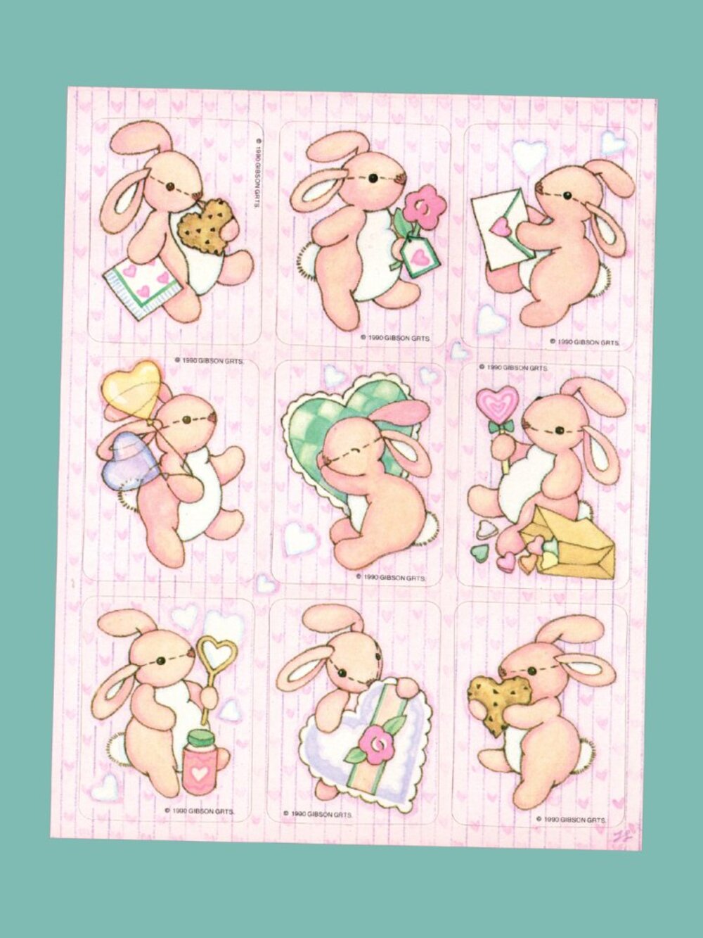 Gibson Greetings Valentines Bunny Vintage 90s Sticker Sheet